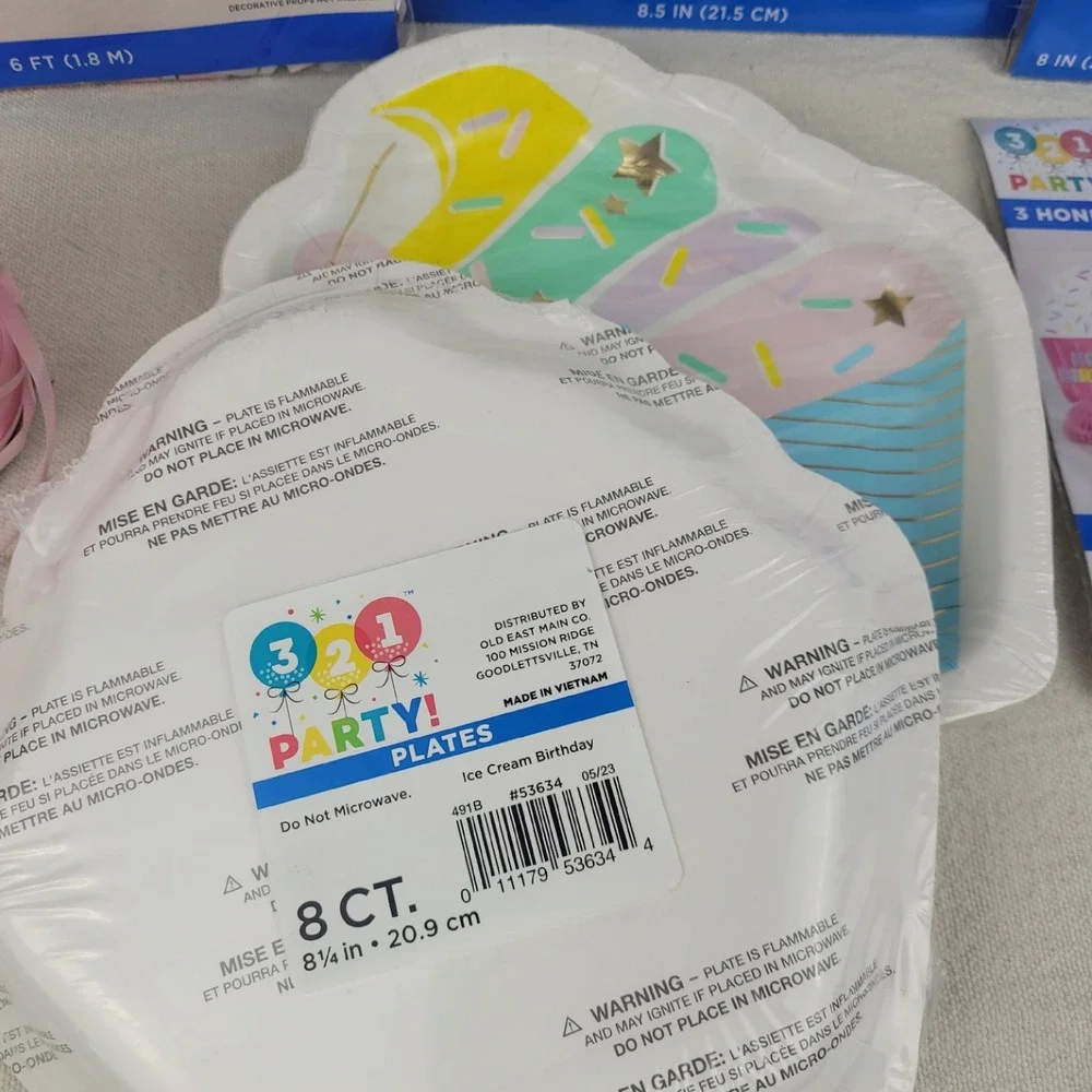 3-2-1 Cupcake Birthday Party Decoration Bundle Pastel Garland Plates Straws Etc